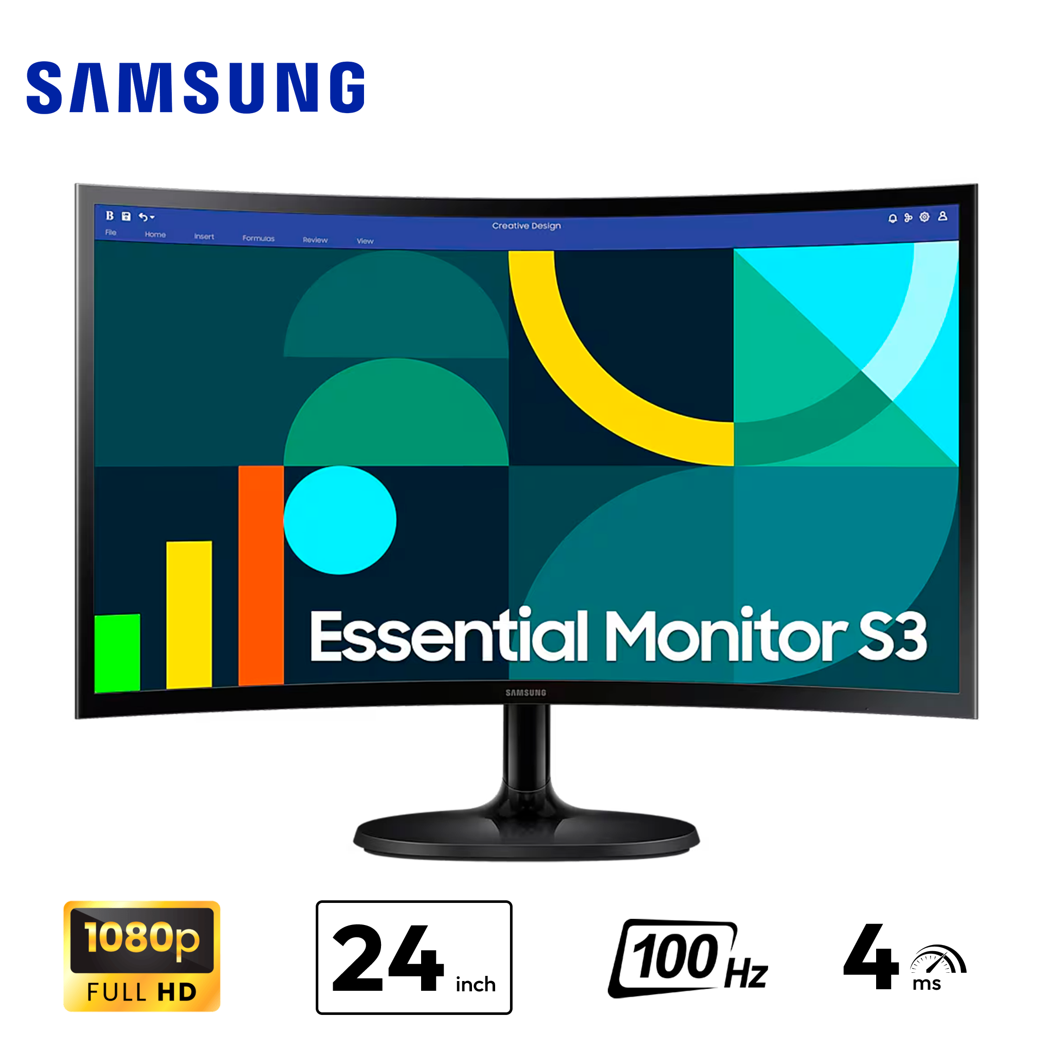 MONITOR SAMSUNG S3 100HZ 4ms LS24D360GALXPE 24"PULG FHD VA CURVO